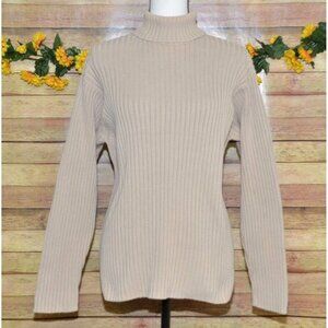 Banana Republic Ladies L Khaki Turtleneck Sweater Ribbed Academia Minimalist